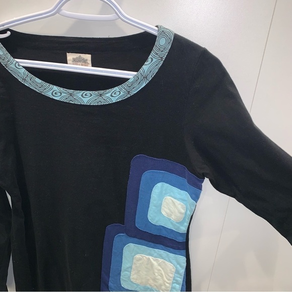 Adria Mode Black Blue Patch Embellishment Organic Cotton Dress Tunic size L - Picture 2 of 7